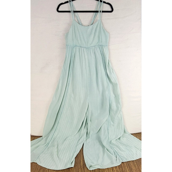 ANTHROPOLOGIE Lilka Mint Green Halsey Embroidered Wide Leg Jumpsuit Womens Small - Picture 1 of 16